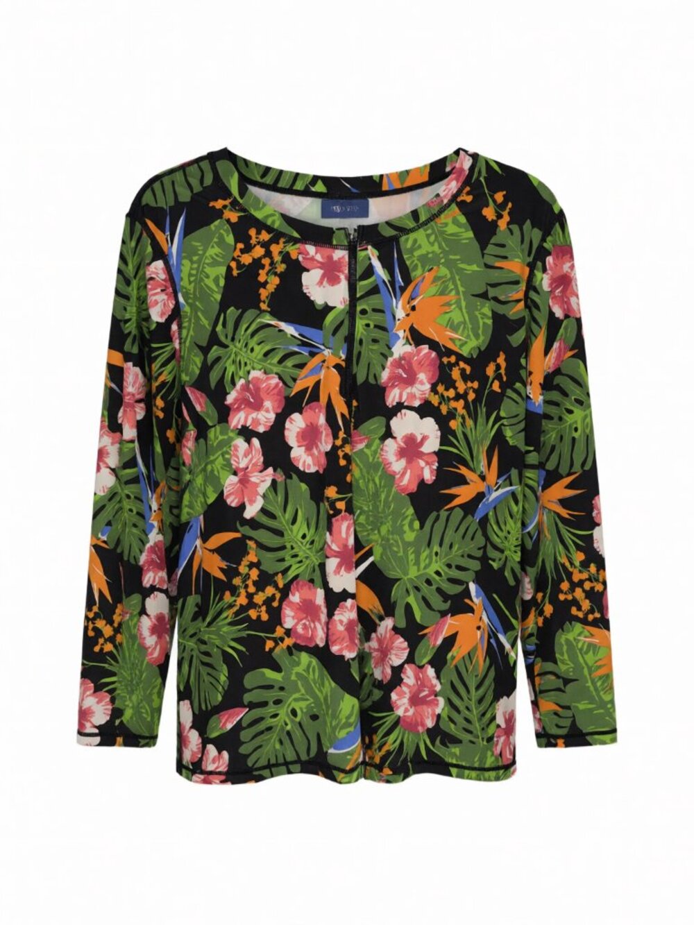 D & Co Black Women's Beach Floral Long Sleeve Blouse 2X